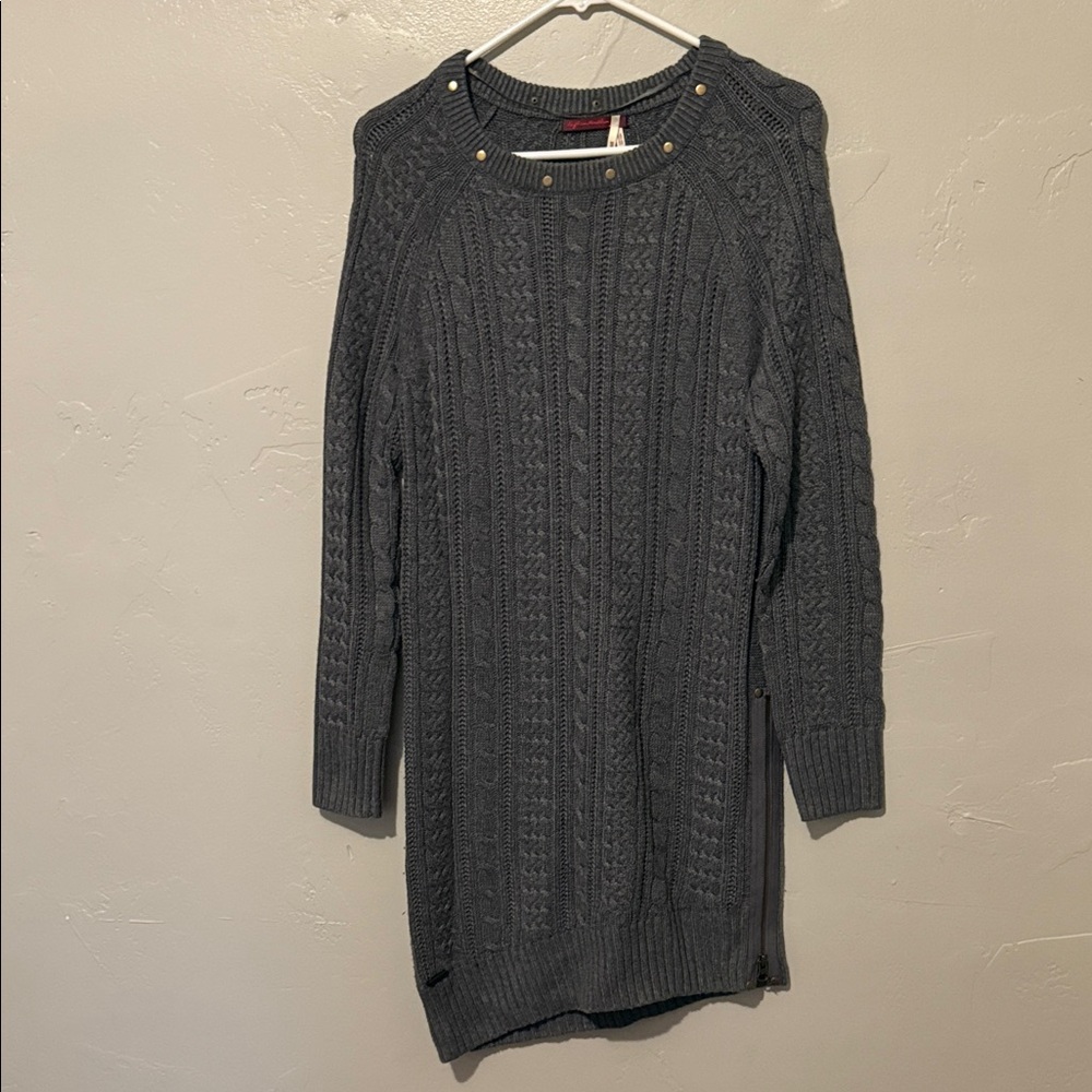 Left on Houston Elegant Asymmetrical Gray Sweater Dress Small